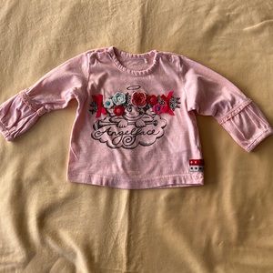 Oilily Baby Cotton Pink with Embroidered Flowers Long Sleeve Tee